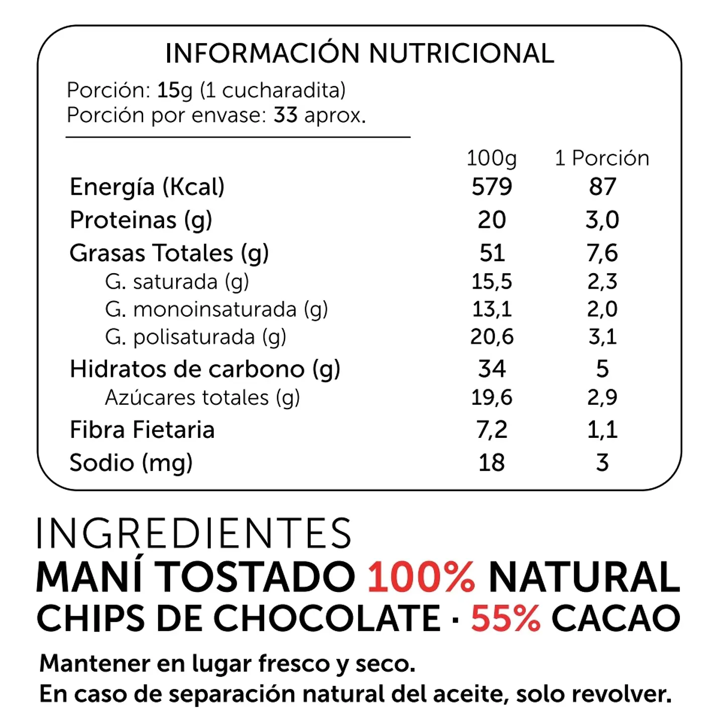 Mantequilla de mani Choco Chips 500g 3