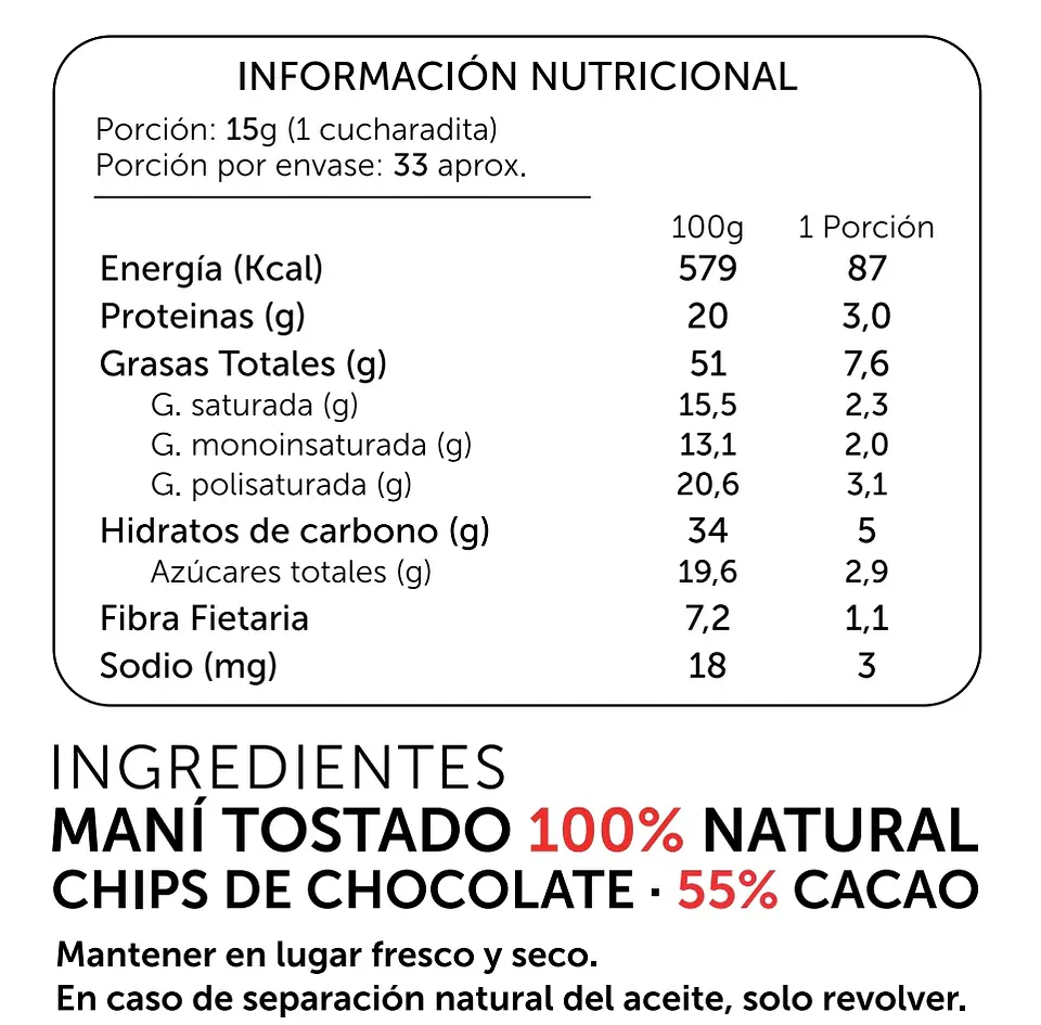 Mantequilla de mani Choco Chips 500g 3