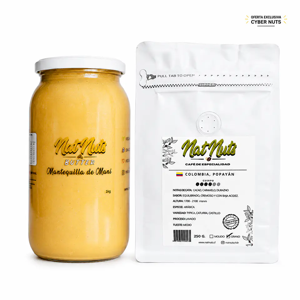 Pack Desayuno: Mantequilla de Maní 1kg + Café de Especialidad Colombia 250g 1