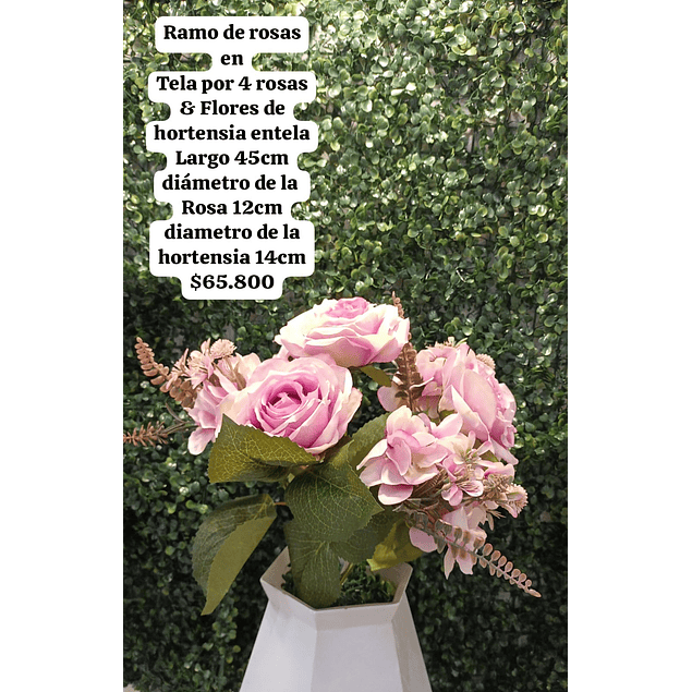 Ramo de rosas y hortensias lila