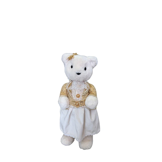Osa peluche blanco con vestido dorado