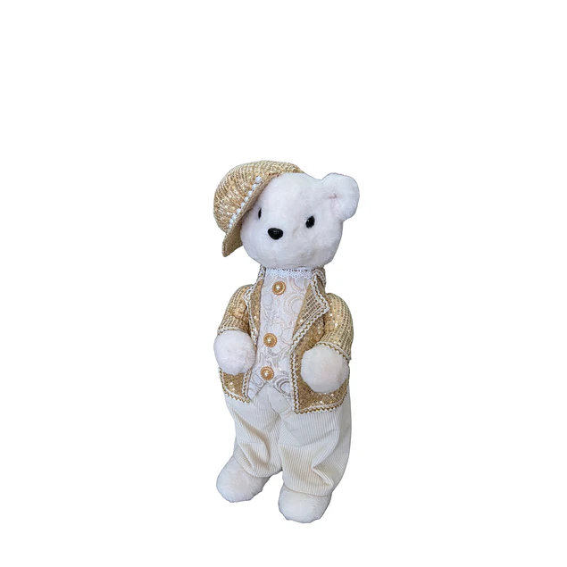 Oso con sombrero y traje dorado