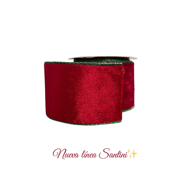 Rollo cinta gamuzada rojo con borde verde