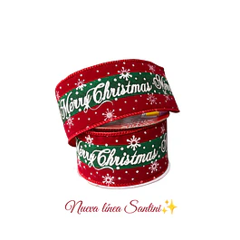 Cinta roja gamuzada estampado merry christmas