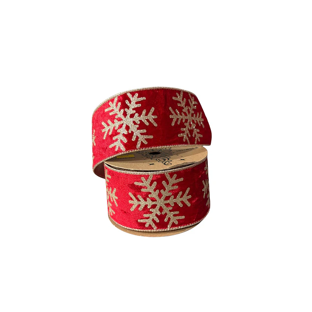 Cinta gamuzada roja con estampado dorado