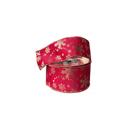 Cinta gamuzada roja con estampados dorados