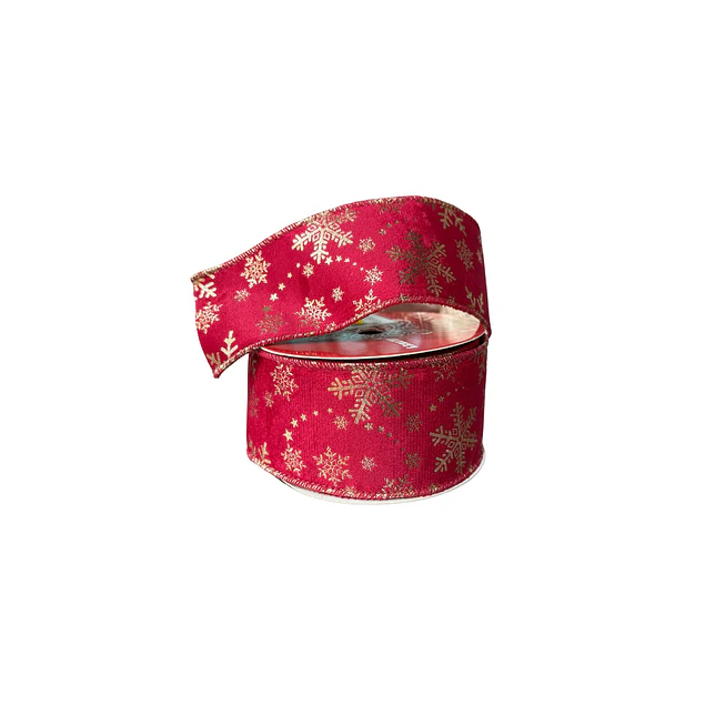 Cinta gamuzada roja con estampados dorados
