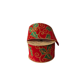 Cinta gamuzada roja con berry estampado