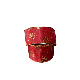 Cinta roja con estampado piñas doradas