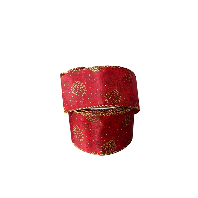 Cinta roja con estampado piñas doradas