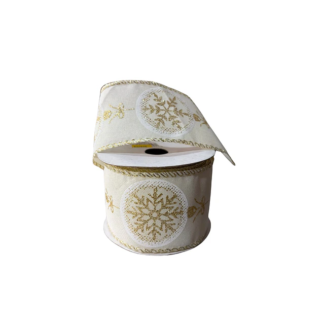 Rollo cinta beige con estampado dorado