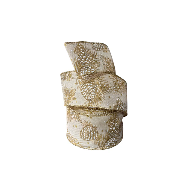 Cinta beige con adorno piñas en dorado