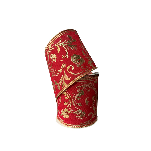 Cinta ancha roja con estampado dorado