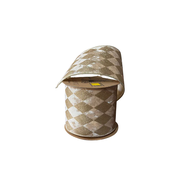 Cinta gamuzada beige con rombo dorado