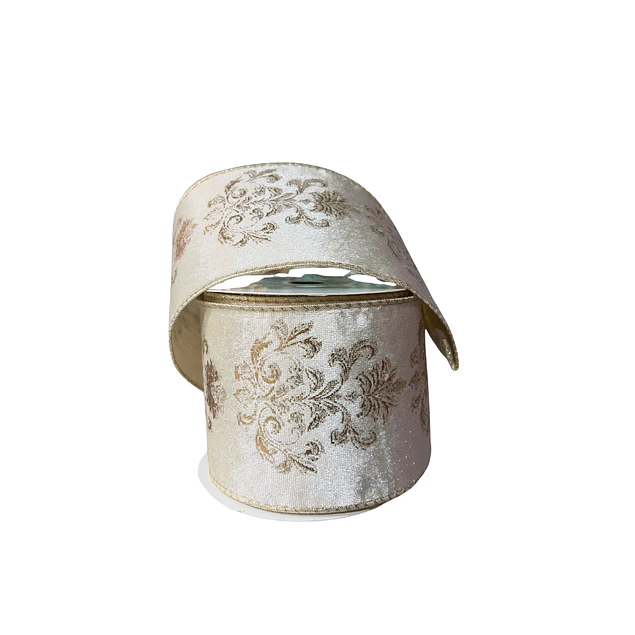 Cinta gamuzada beige con estampado dorado
