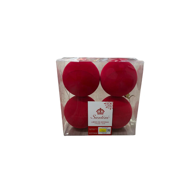Paquete 4 esferas rojas gamuzadas 10 cms