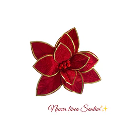 Flor Santini roja gamuzada con bordes dorados