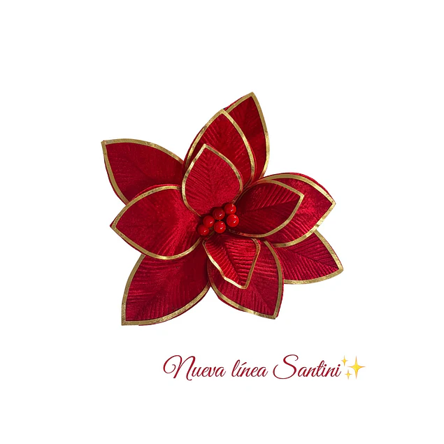 Flor Santini roja gamuzada con bordes dorados