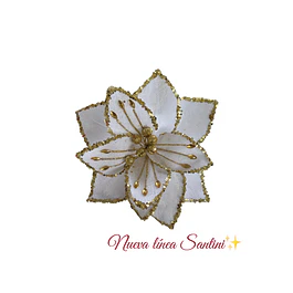 Flor Santini gamuzada blanca con dorado