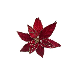 Flor navideña roja en gamuza con adorno perla