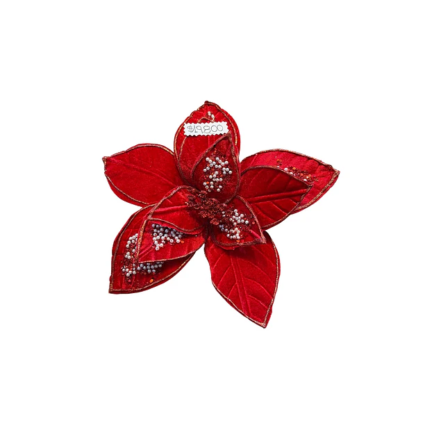 Flor gamuzada con adornos perlados 28 cms