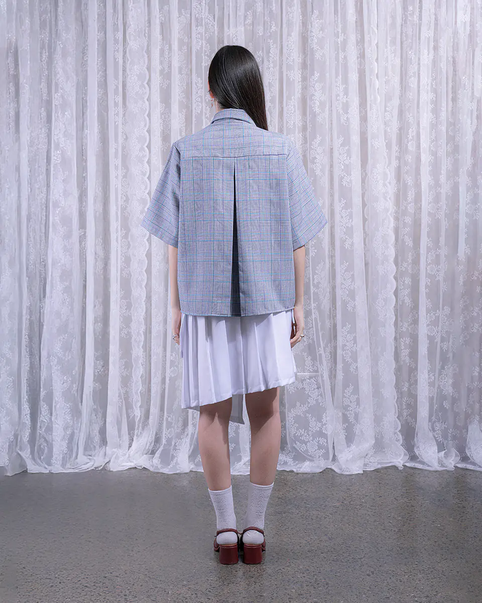 Camisa asimétrica escosés gris  2