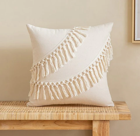 Funda Cojin Boho con Flecos Macramé 45 x 45 cm