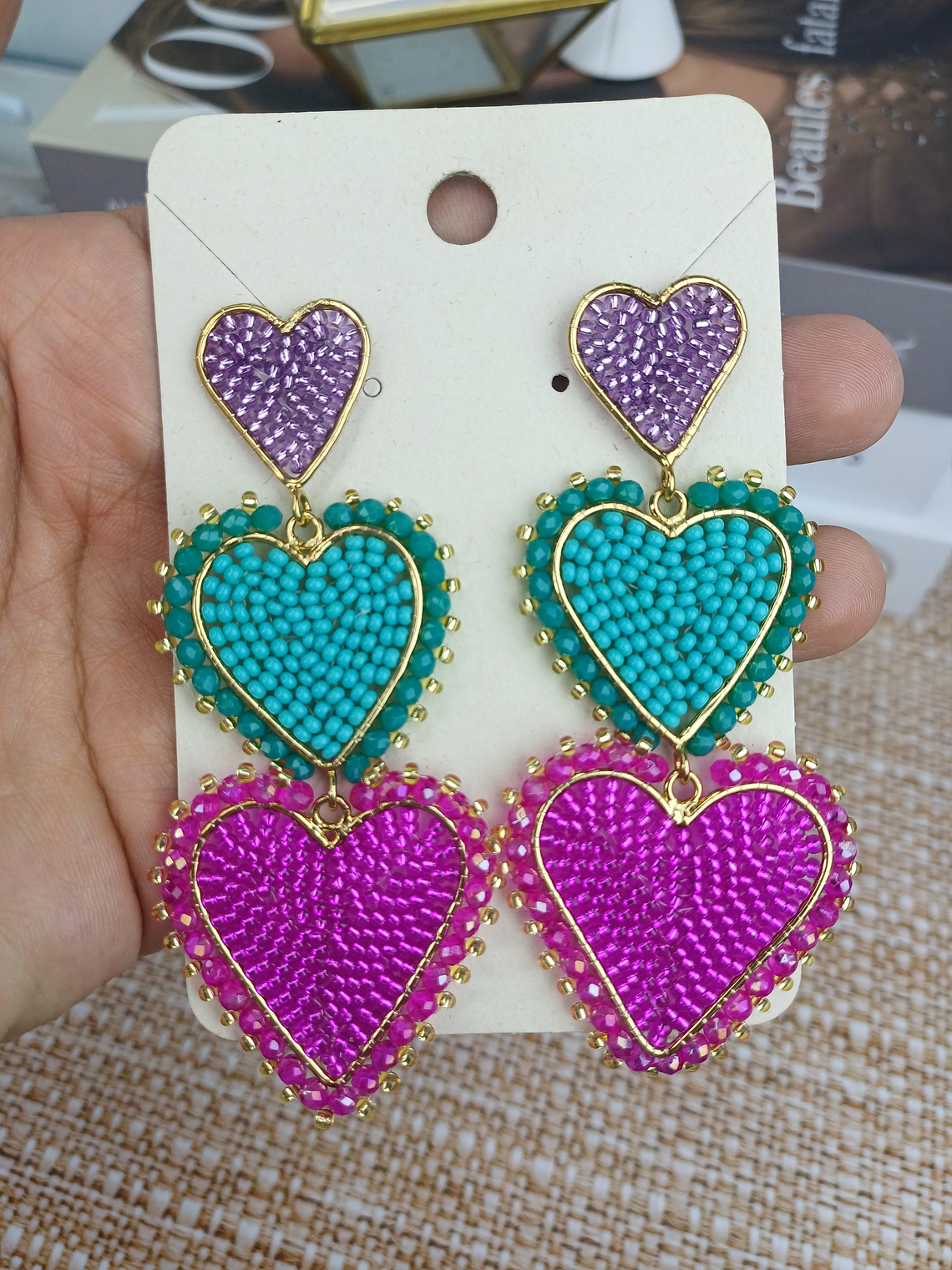 Maxi Arete Triple Tejido en mostacilla 2