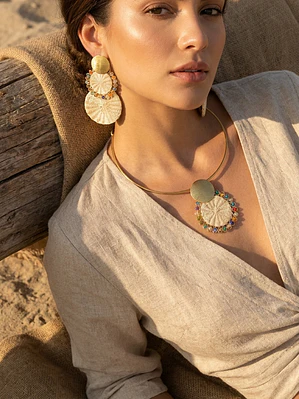 Set de Aretes y Gargantilla en palma de iraca