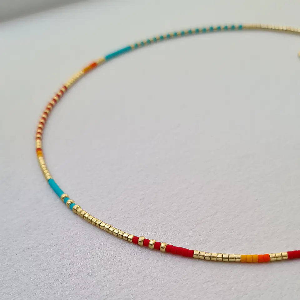 Collar Choker Trama Rojo Turquesa 1