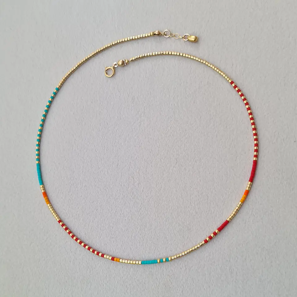 Collar Choker Trama Rojo Turquesa 2