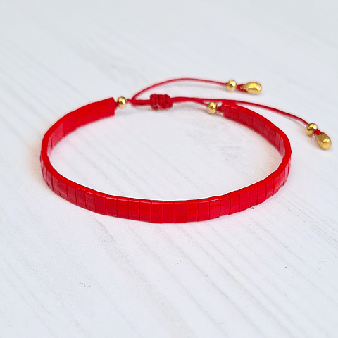 Pulsera Bamboo Macramé Roja