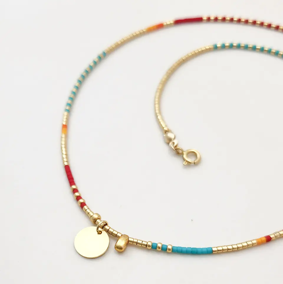 Collar Trama Rojo Turquesa 1