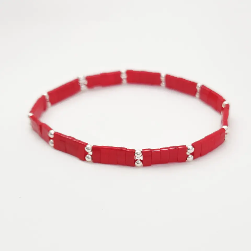 Pulsera Bamboo Rojo Plata 2