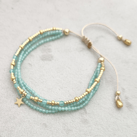 Macramé Cuatro Turquesa Dorado