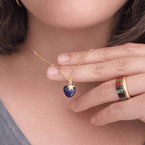 Cadena Corazón Lapilázuli Baño de Oro