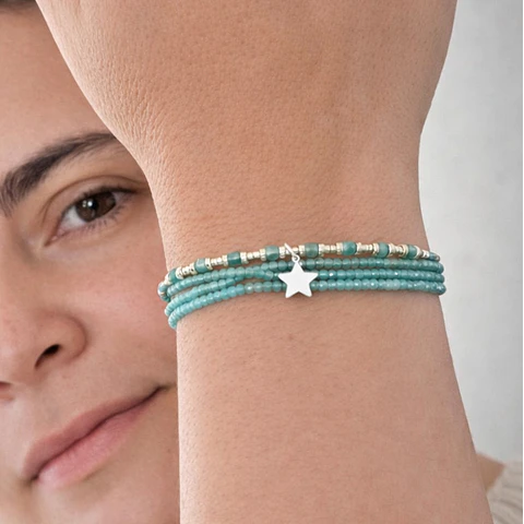 Macramé Cuatro Turquesa Plateado