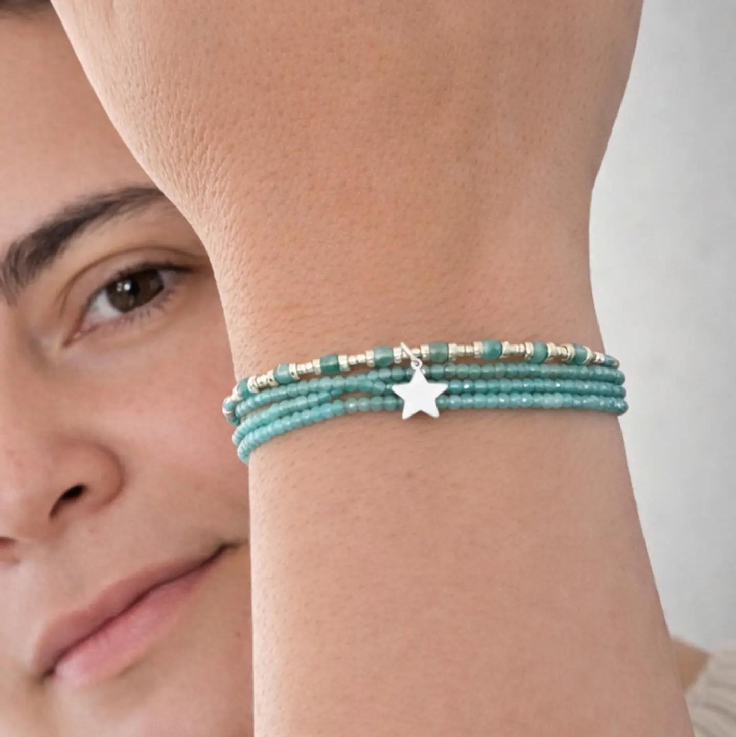 Macramé Cuatro Turquesa Plateado 3