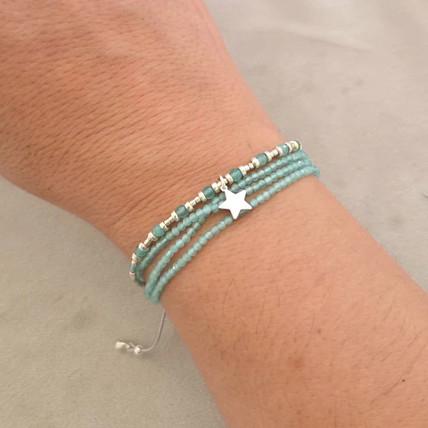 Macramé Cuatro Turquesa Plateado