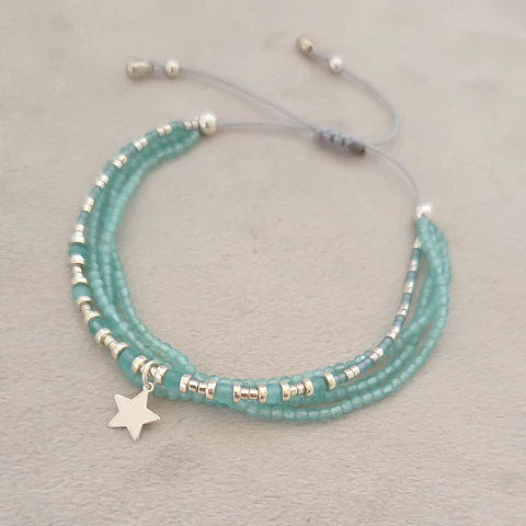 Macramé Cuatro Turquesa Plateado