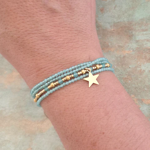 Macramé Cuatro Turquesa Dorado