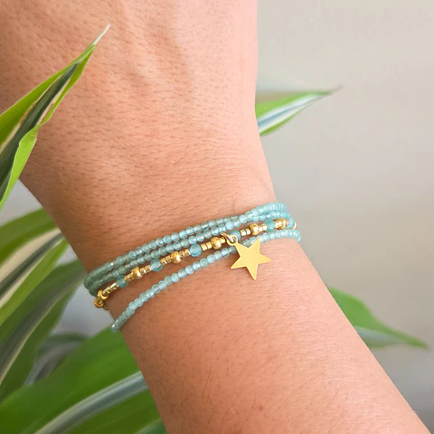 Macramé Cuatro Turquesa Dorado