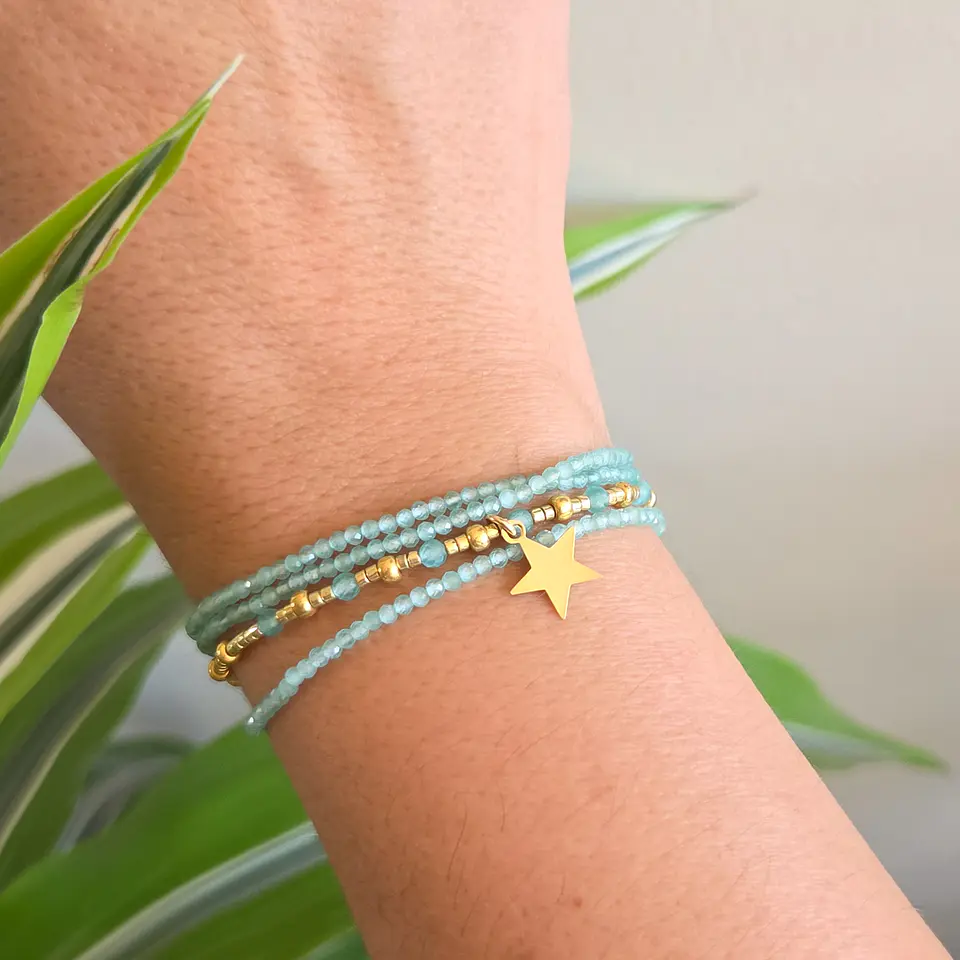 Macramé Cuatro Turquesa Dorado 1