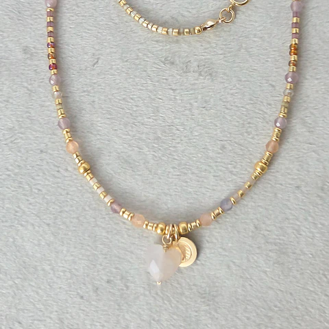 Collar Corazón Cuarzo Rosado