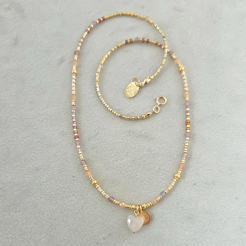 Collar Corazón Cuarzo Rosado