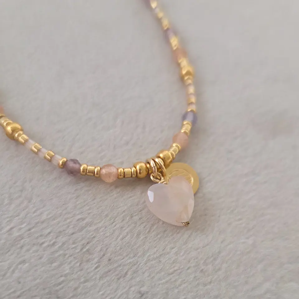 Collar Corazón Cuarzo Rosado 3