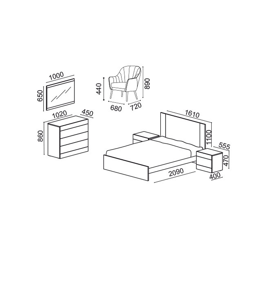 Quarto Casal Completo Madrid Carvalho Branco