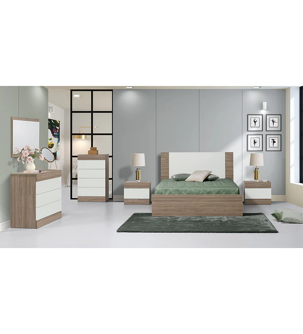Quarto Casal Completo Madrid Nogal Branco