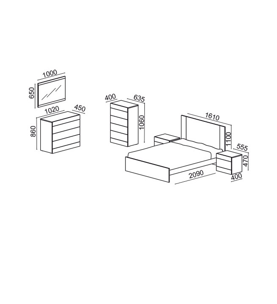 Quarto Casal Completo Madrid Nogal Branco