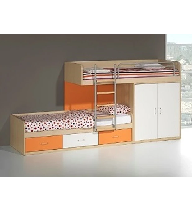 Beliche com Roupeiro Kids Maple Laranja Branco